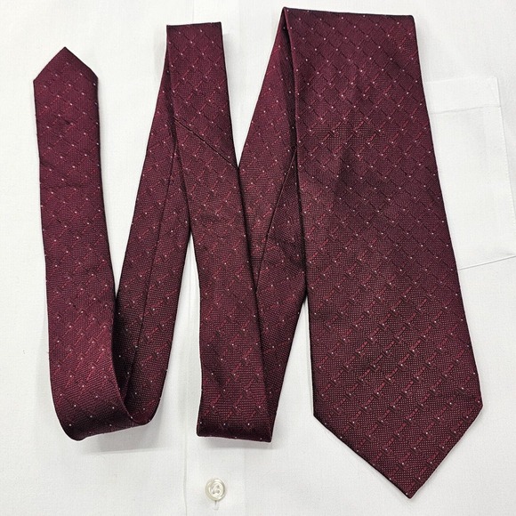 DANIEL DE FASSON Studio Necktie Men's 100% Silk tie Designer Geometric Burgundy - Picture 3 of 8
